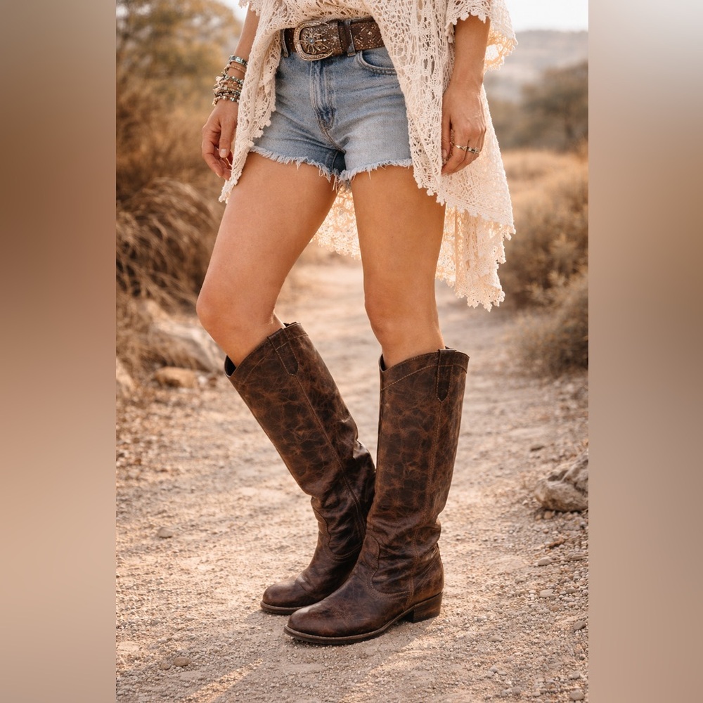 Steve Madden Genuine Leather Boots Distressed  Knee High Western  Cowboy Size 7